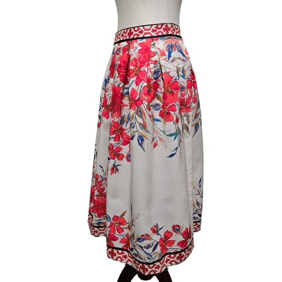 Flying Tomato Red Floral A-Line Skirt Geometric Border Boho Small - Picture 11 of 16